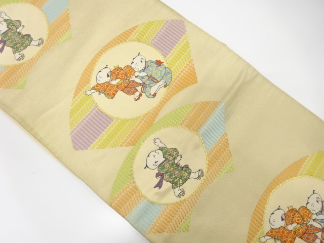 アンティーク　とみや織物製　地紙に童子模様織出し袋帯（材料）